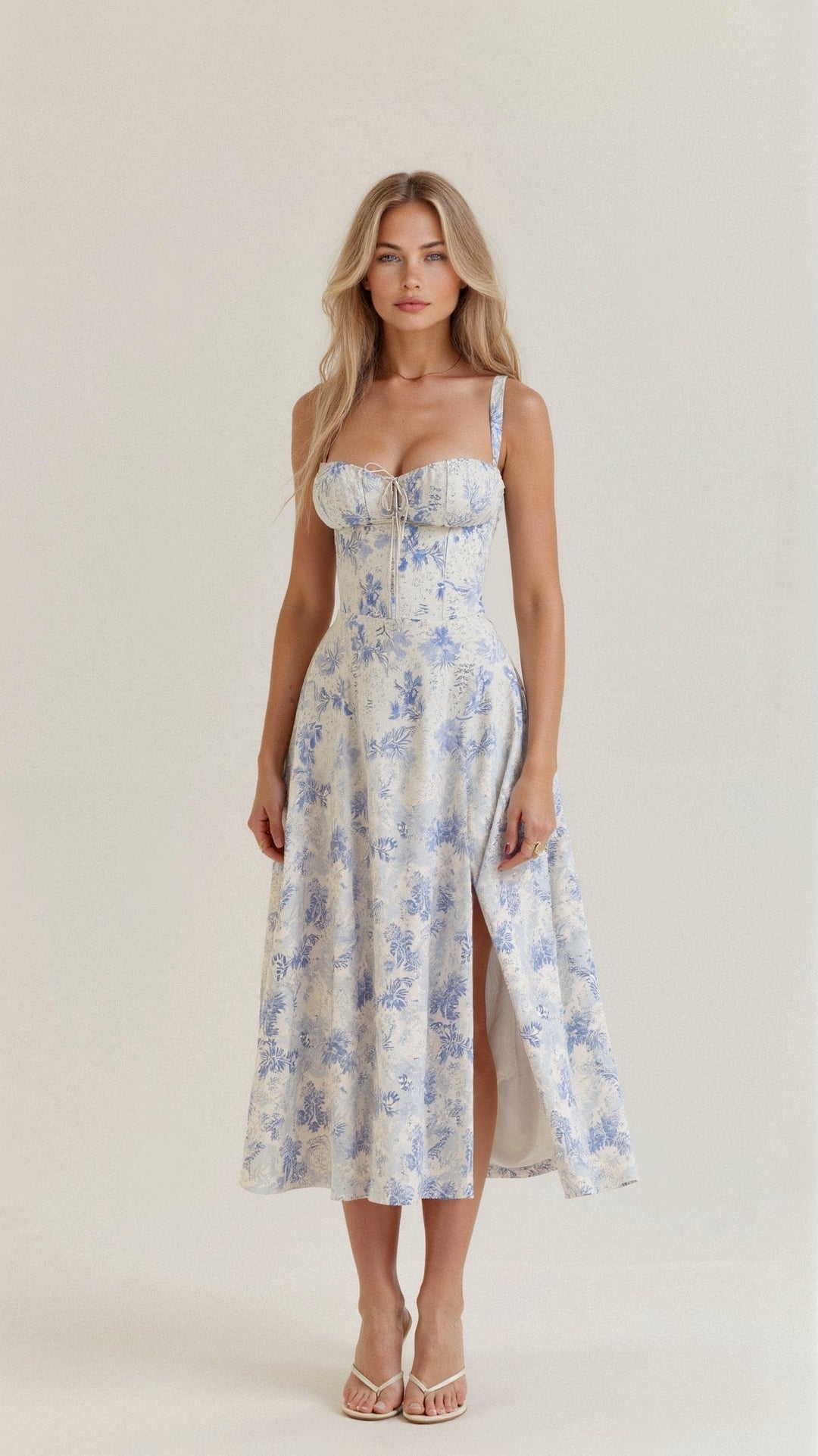 Liliana | Women's Wedding Guest Elegant Fitted Midi Dress with Defined Waist Dresses — Blue