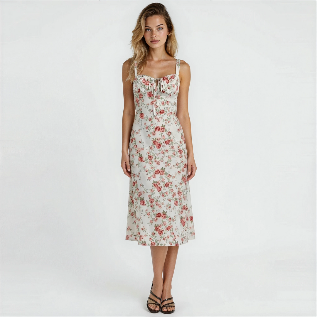 Liliana | Women's Wedding Guest Elegant Fitted Midi Dress with Defined Waist Dresses — Pink