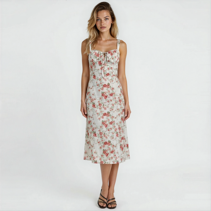 Liliana | Women's Wedding Guest Elegant Fitted Midi Dress with Defined Waist Dresses — Pink
