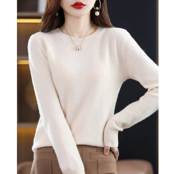 Lioraine | Women's Cozy Classic and Comfortable Cashmere Crew Neck Sweater — Beige
