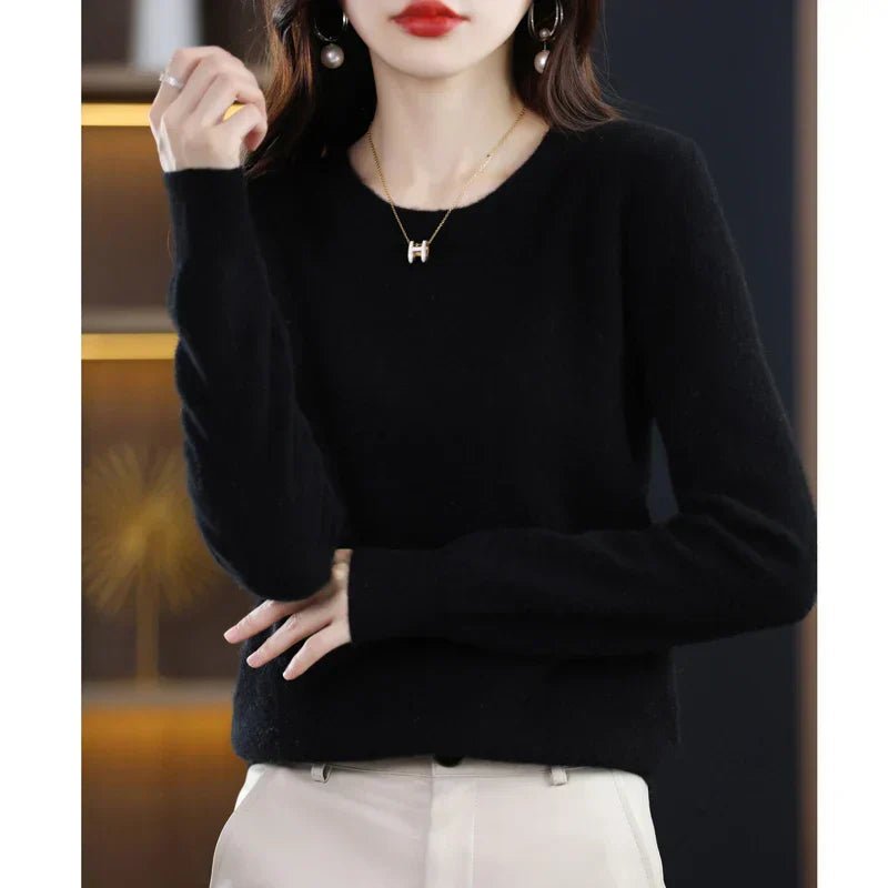 Lioraine | Women's Cozy Classic and Comfortable Cashmere Crew Neck Sweater — Black