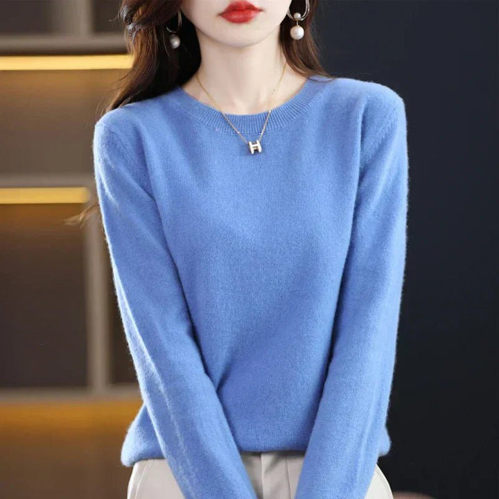 Lioraine | Women's Cozy Classic and Comfortable Cashmere Crew Neck Sweater — Blue