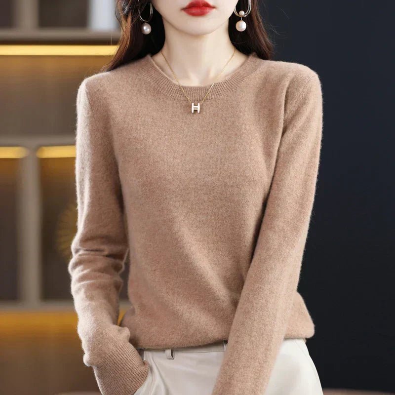 Lioraine | Women's Cozy Classic and Comfortable Cashmere Crew Neck Sweater — Deep Camel