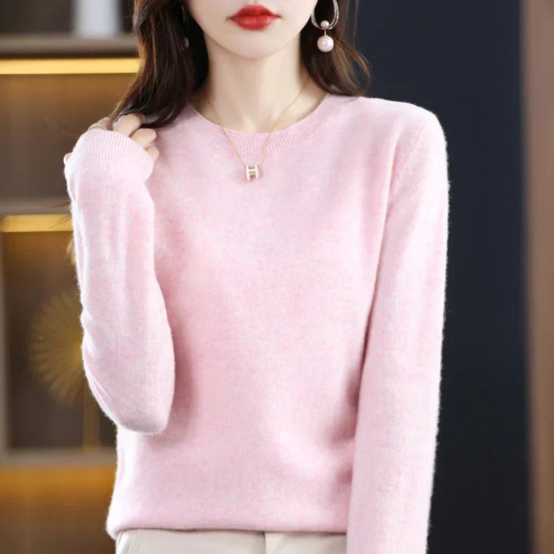 Lioraine | Women's Cozy Classic and Comfortable Cashmere Crew Neck Sweater — Light Pink