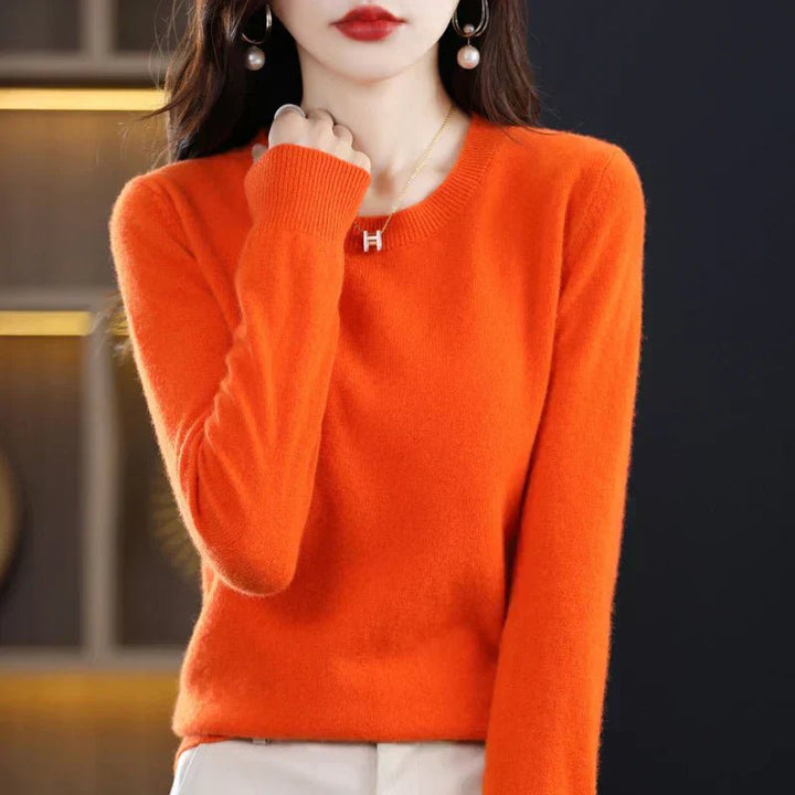 Lioraine | Women's Cozy Classic and Comfortable Cashmere Crew Neck Sweater — Orange