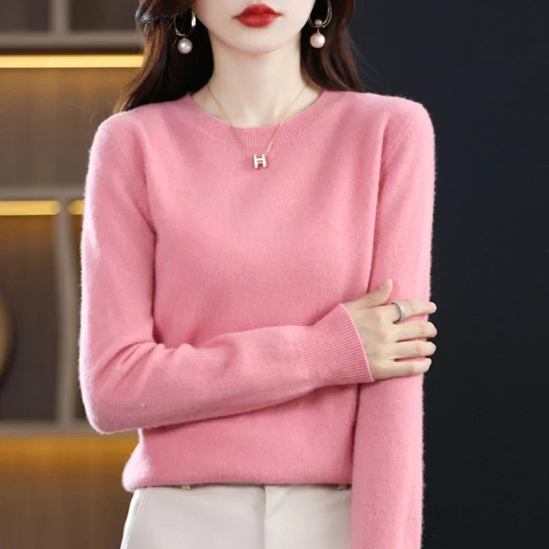 Lioraine | Women's Cozy Classic and Comfortable Cashmere Crew Neck Sweater — Pink