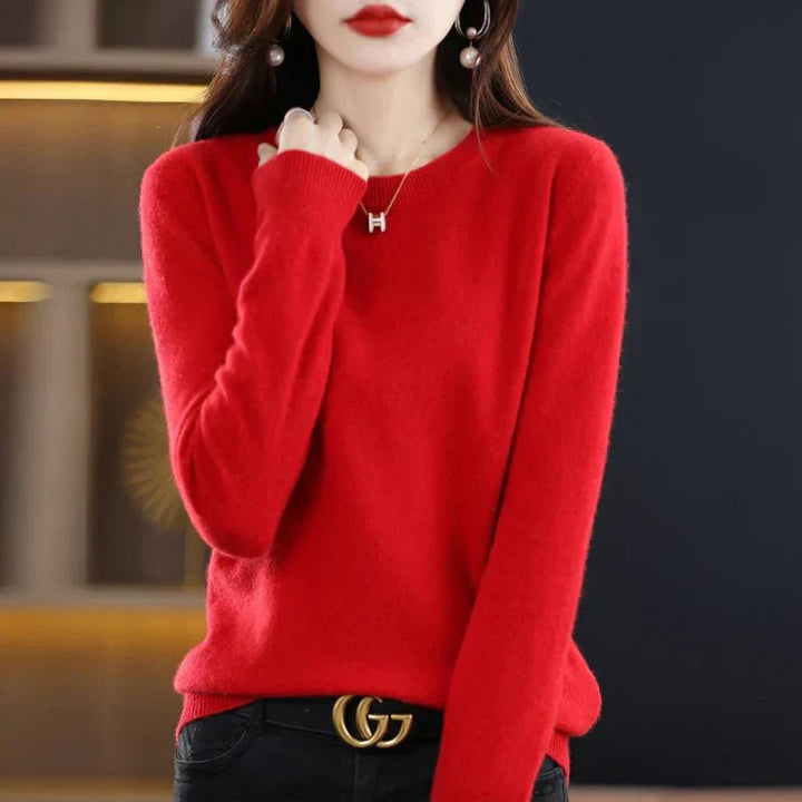 Lioraine | Women's Cozy Classic and Comfortable Cashmere Crew Neck Sweater — Red