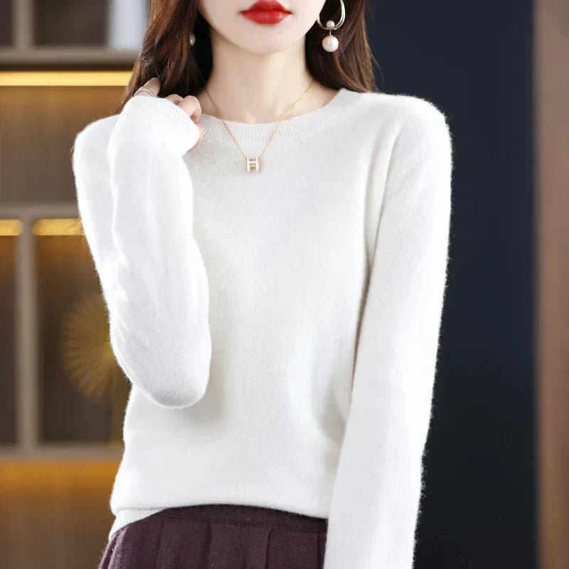 Lioraine | Women's Cozy Classic and Comfortable Cashmere Crew Neck Sweater — White