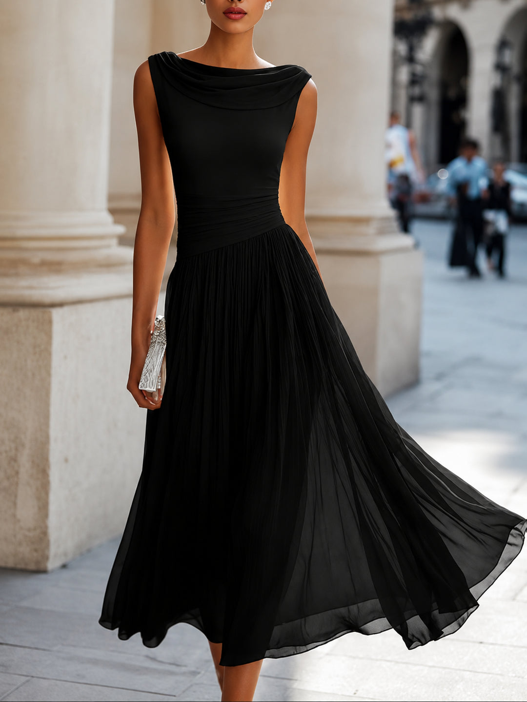 Liornova | Women's Pleated Wedding Guest Midi Cocktail Dress