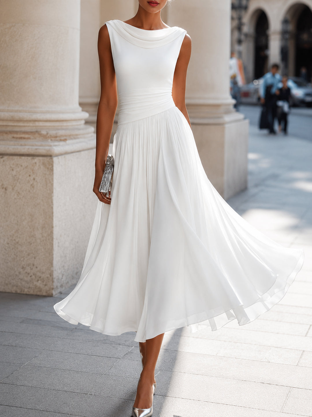 Liornova | Women's Pleated Wedding Guest Midi Cocktail Dress