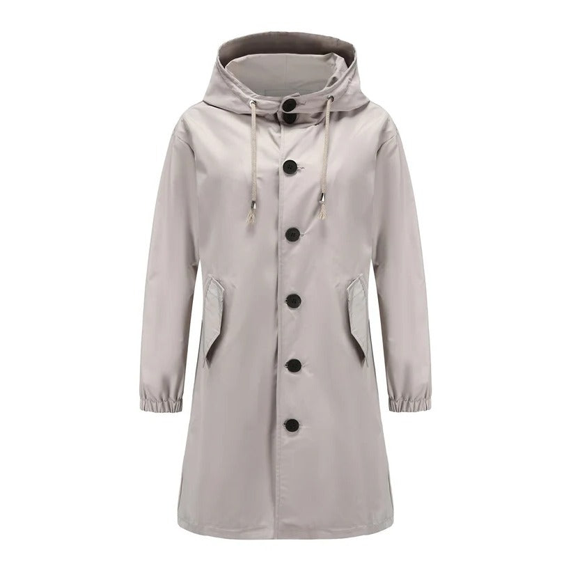 Lisettecine | Women's Casual Stretch Minimal Button Front Rain Coat Tops — M