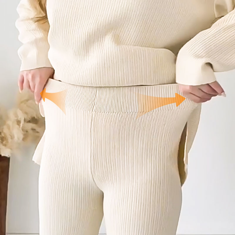 Lisettevia | Women's Cozy Side Slit Ribbed Knit Lounge Set Sweaters — 2
