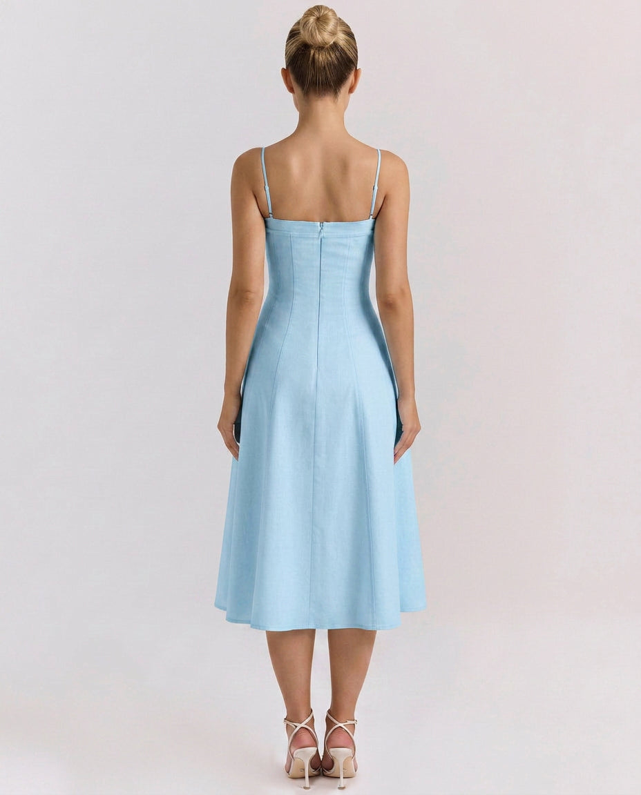 Livlyn | Women's Wedding Guest Elegant A-Line Midi Sundress with Pockets Dresses — 2