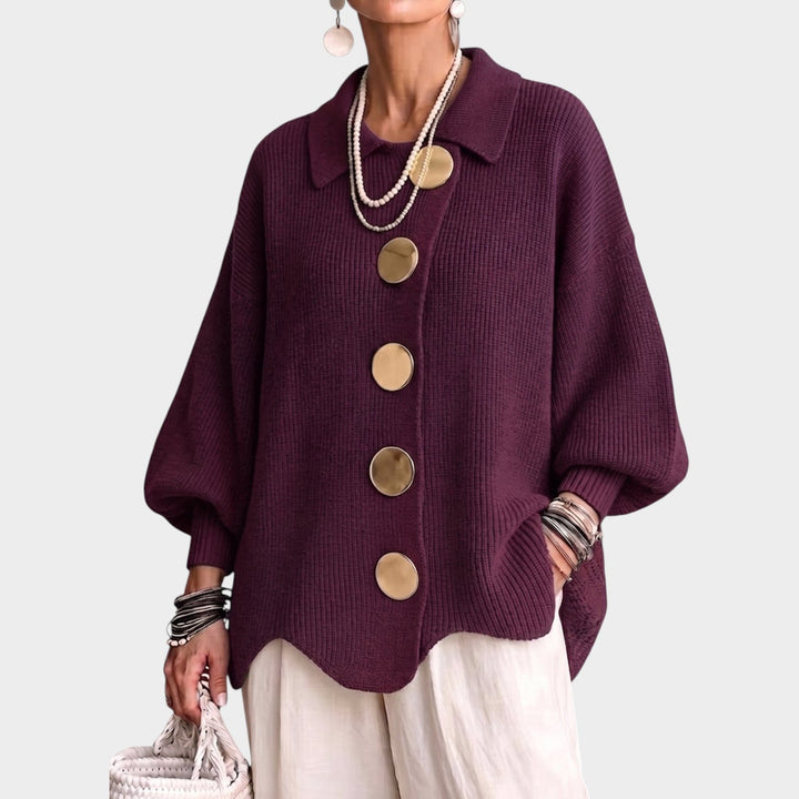 Lumilyn | Women's Cozy Knit Cardigan Gold Button Oversized — Burgundy