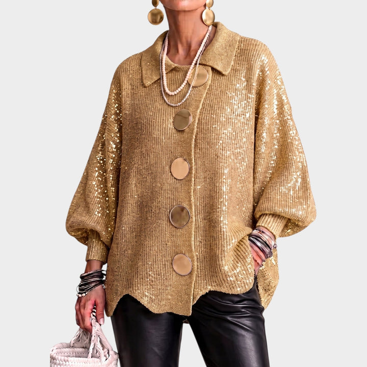 Lumilyn | Women's Cozy Knit Cardigan Gold Button Oversized — Khaki