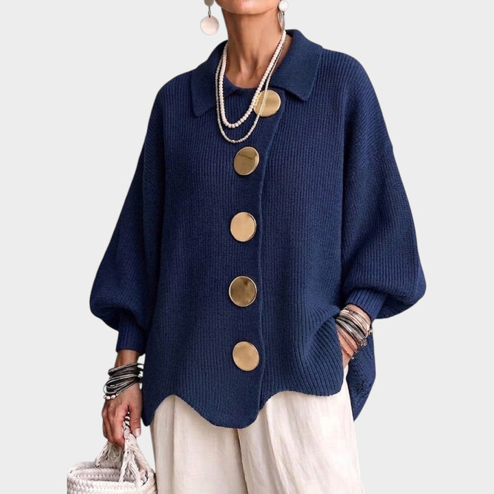 Lumilyn | Women's Cozy Knit Cardigan Gold Button Oversized — Navy Blue