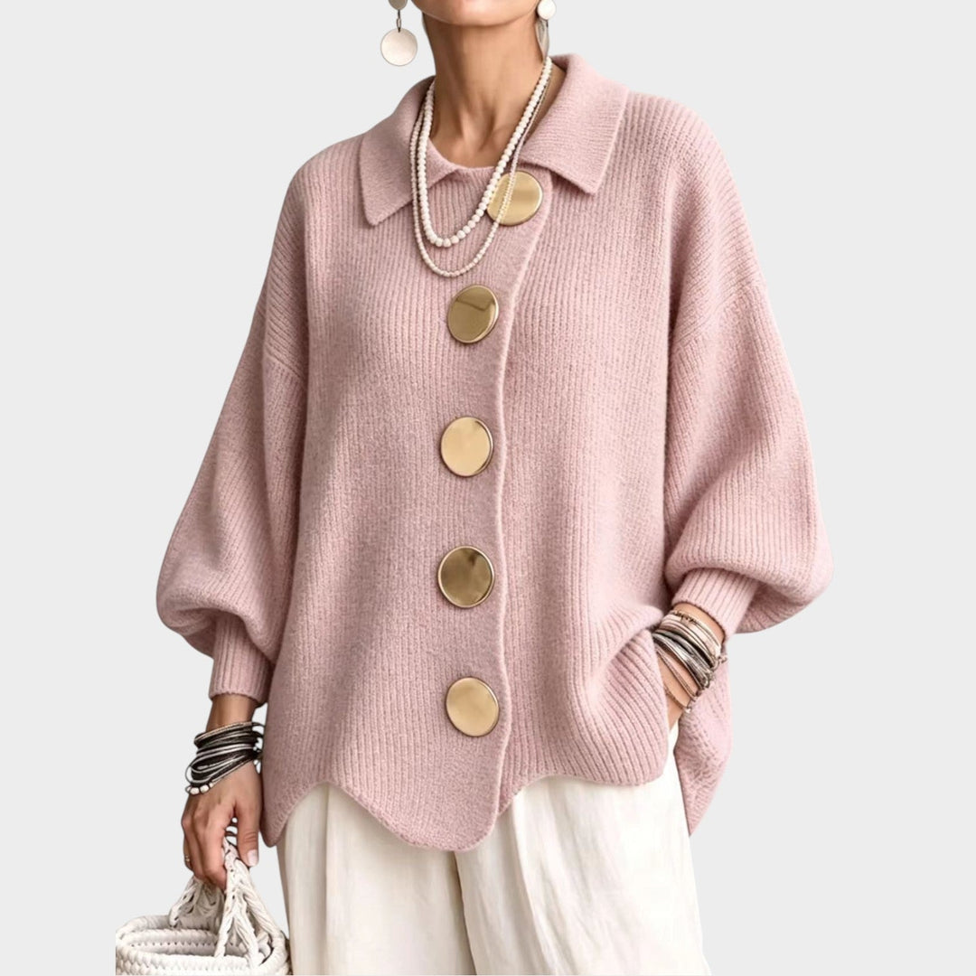 Lumilyn | Women's Cozy Knit Cardigan Gold Button Oversized — Pink