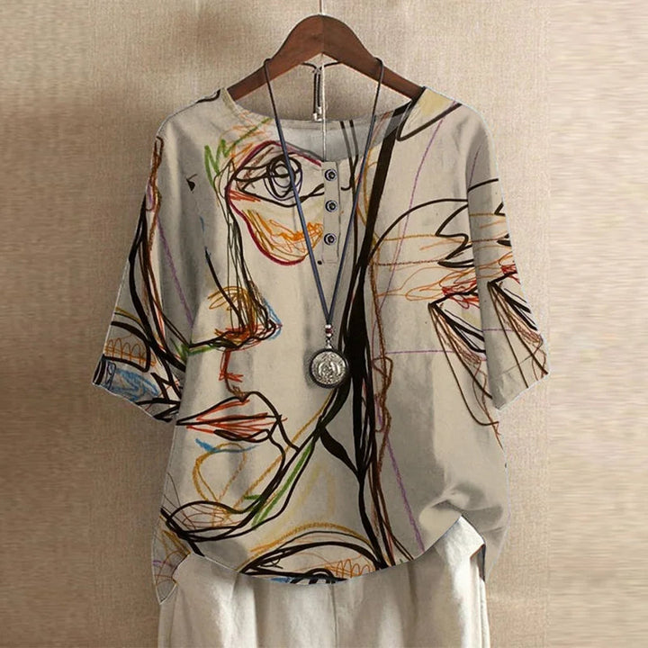 Luna | Women's Linen Casual Retro-Inspired Blouse — Beige