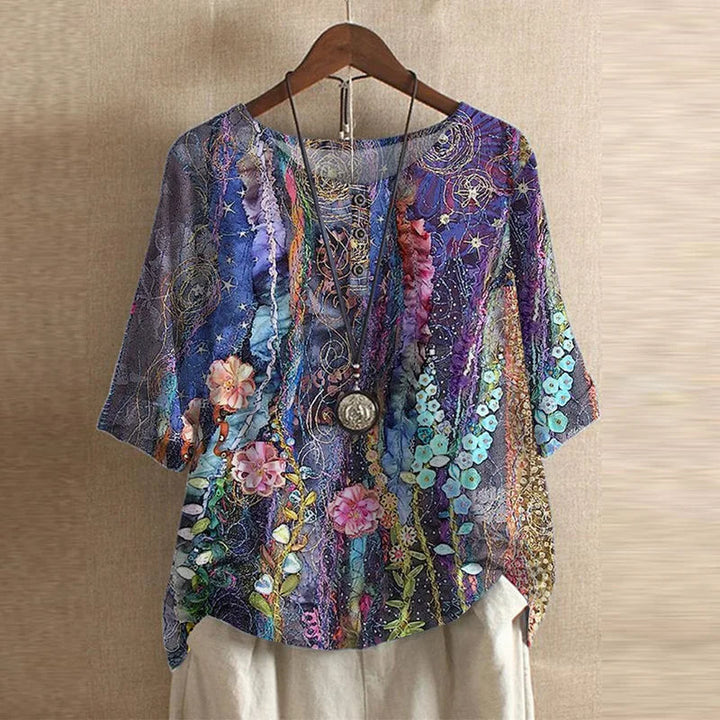 Luna | Women's Linen Casual Retro-Inspired Blouse — Violet