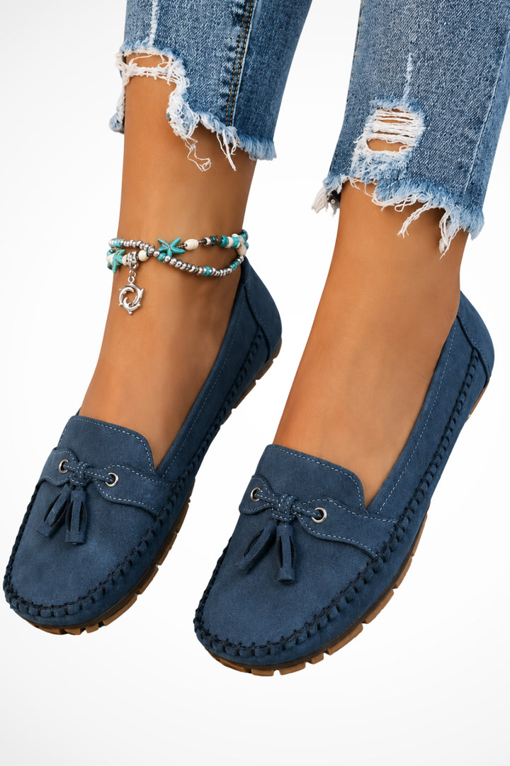 Lyramora | Women's Orthopedic Comfort Slip-On Orthopedic Tassel Suede Loafers — 9