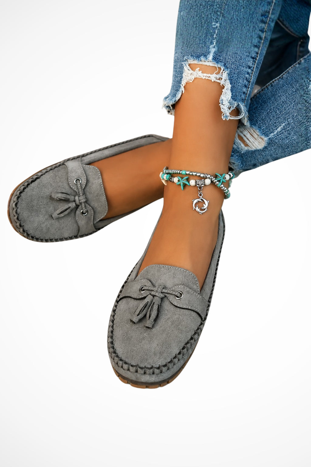 Lyramora | Women's Orthopedic Comfort Slip-On Orthopedic Tassel Suede Loafers — 2