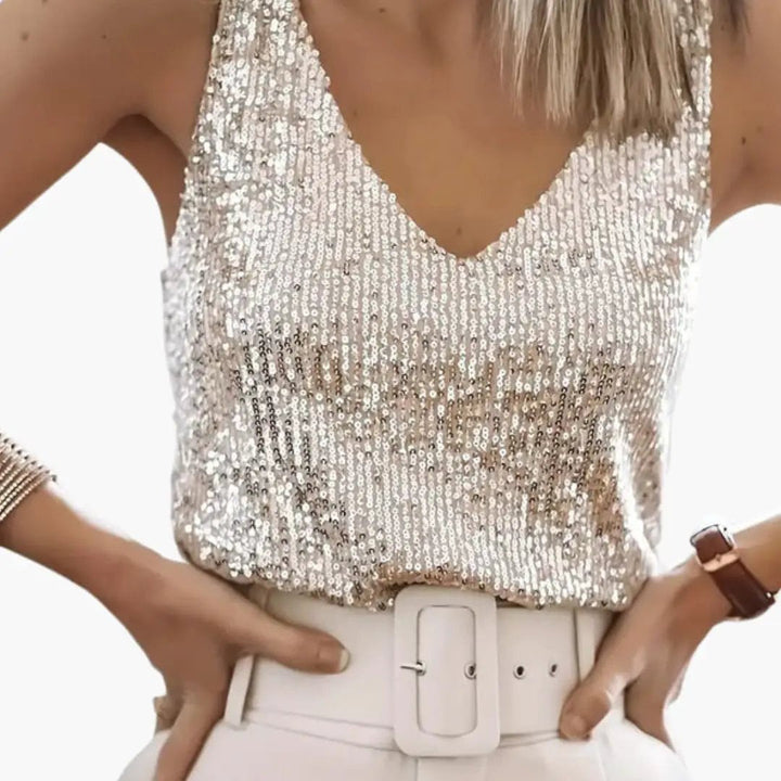 Maecine | Women's Casual Stretch Sequin V-Neck Party Camisole Tank Top — 2