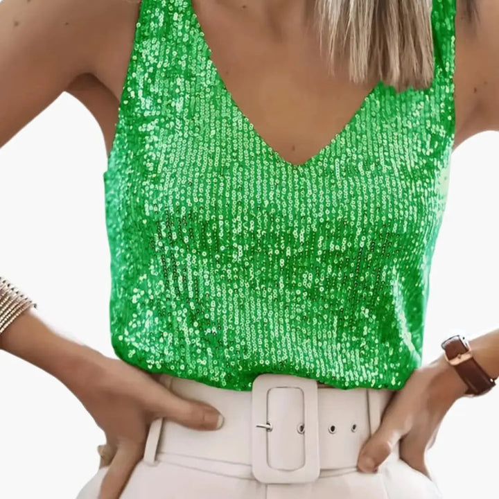 Maecine | Women's Casual Stretch Sequin V-Neck Party Camisole Tank Top — Green