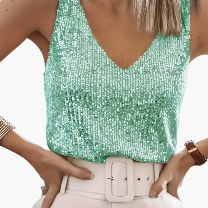 Maecine | Women's Casual Stretch Sequin V-Neck Party Camisole Tank Top — Mint Green