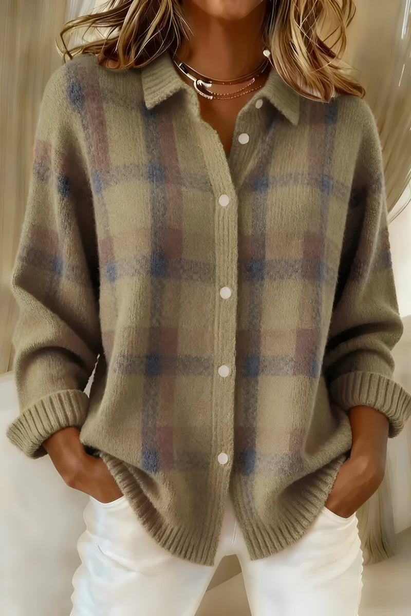 Maedessa | Women's Cozy Soft Knit Plaid Cardigan Sweaters — Brown