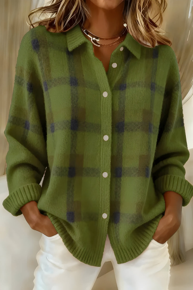 Maedessa | Women's Cozy Soft Knit Plaid Cardigan Sweaters — Green