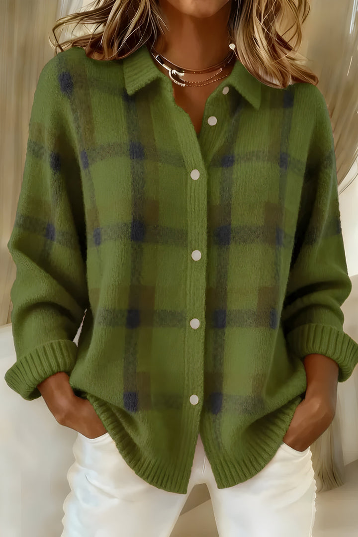Maedessa | Women's Cozy Soft Knit Plaid Cardigan Sweaters — Green