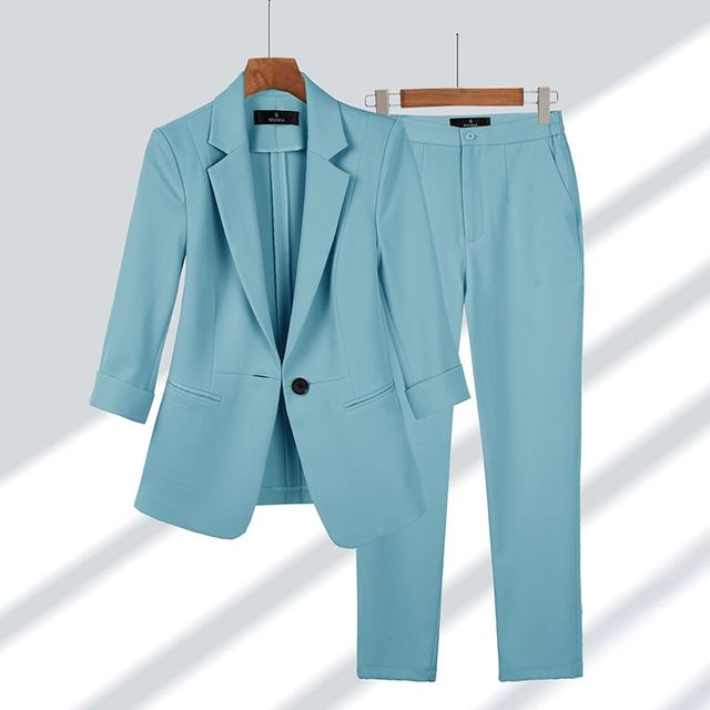 Maeina | Women's Tailored Single-Button Formal Blazer Set — Blue