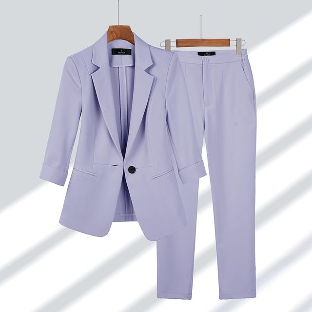 Maeina | Women's Tailored Single-Button Formal Blazer Set — Purple