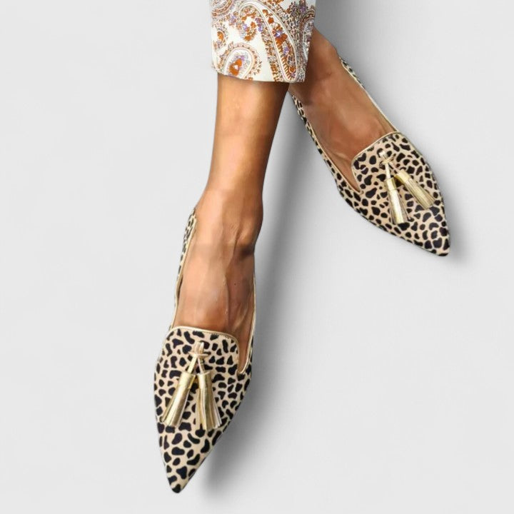 Magdalena | Women's Orthopedic Comfort Slip-On Leopard Print Tassel Loafers with Pointed Toe — 2