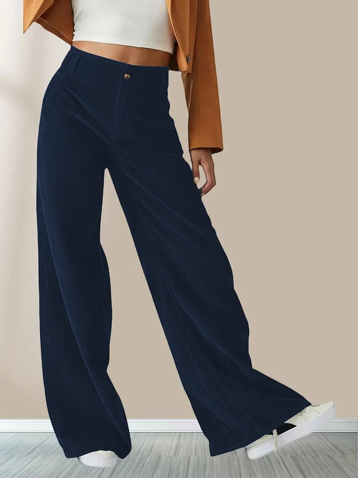 Marenanne | Women's Relaxed Wide-Leg Corduroy Pants — Blue