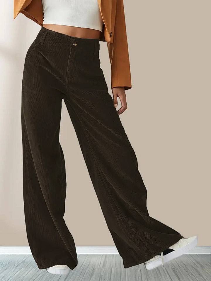 Marenanne | Women's Relaxed Wide-Leg Corduroy Pants — Brown