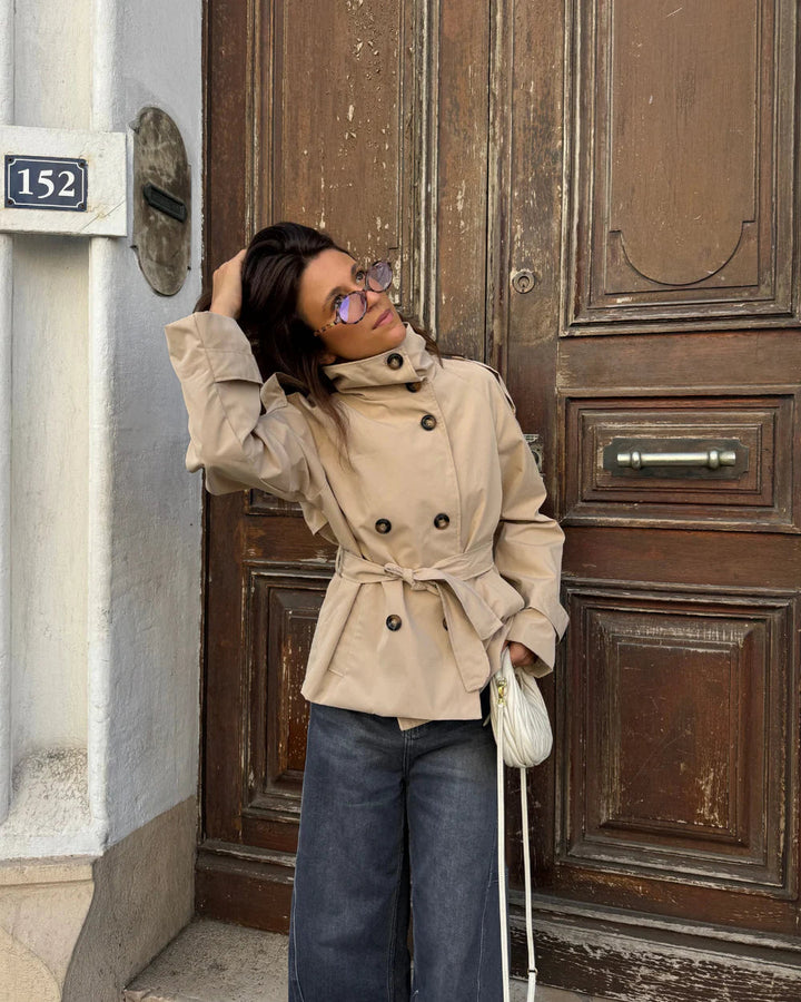Marenienne | Women's Cropped Trench Coat, Outerwear — Beige