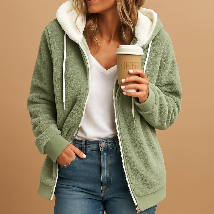 Marenstine | Women's Contrast-Lined Hood Zip-Front Cardigan