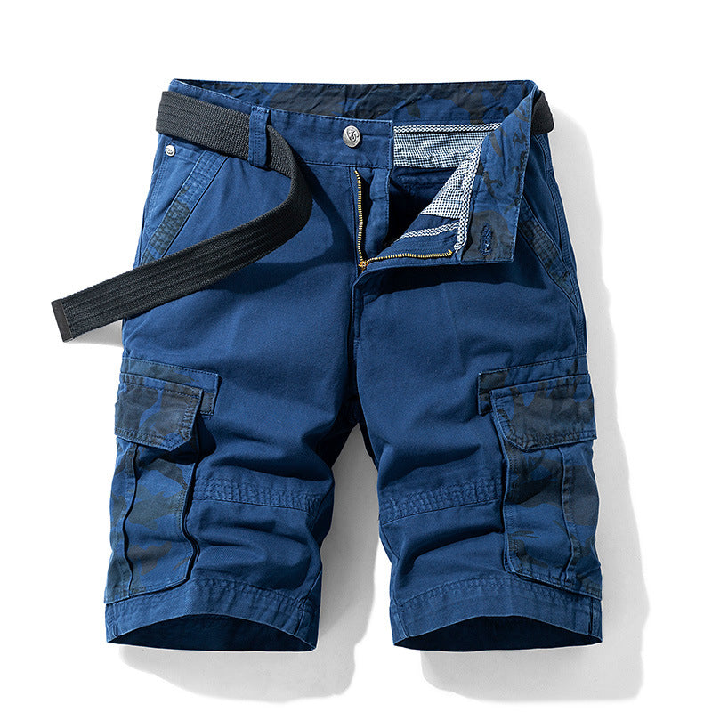 Casual cargo shorts featuring utility pockets on a plain background.
