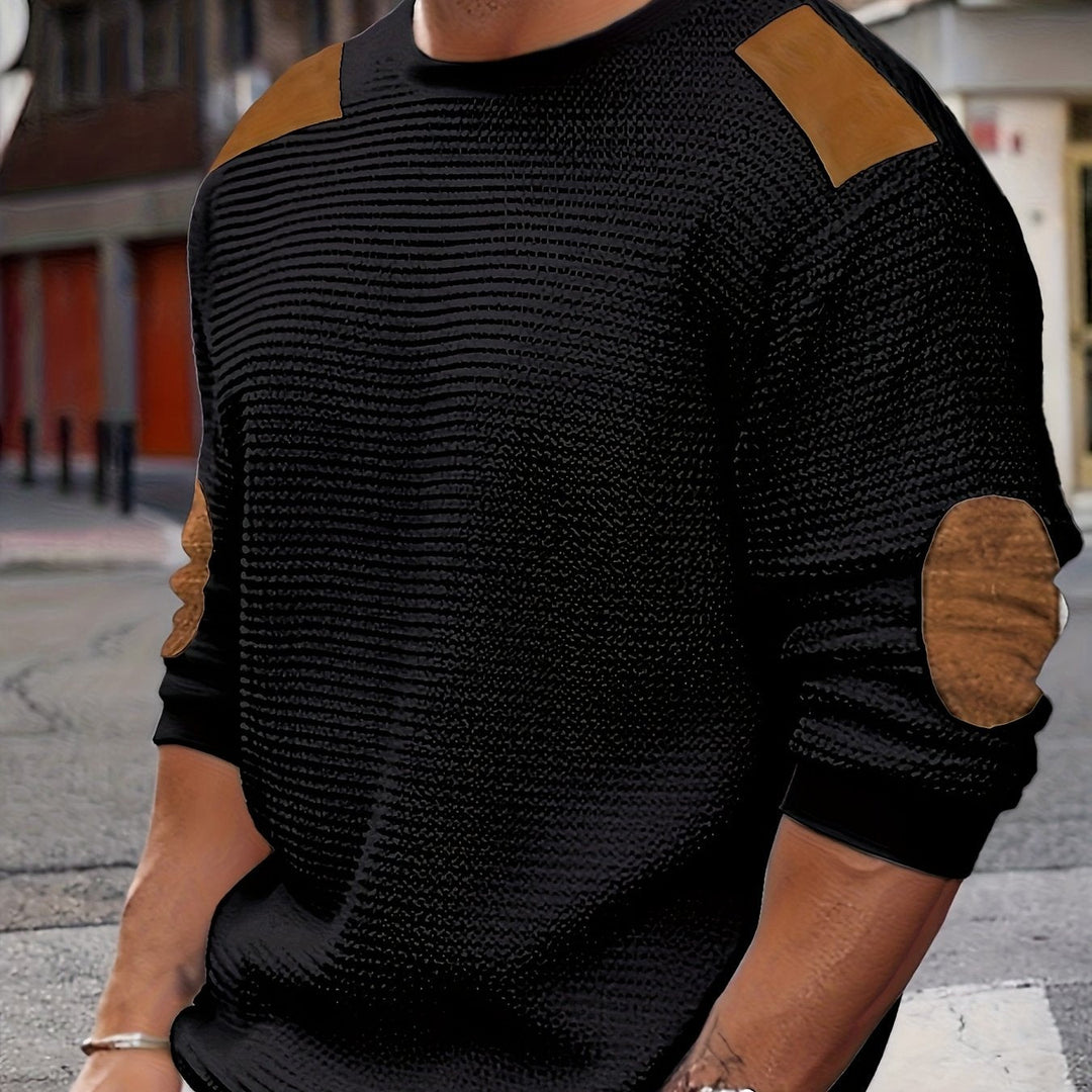 Matthias | Men's Knit Cozy Textured Elbow-Patch sweater — Black