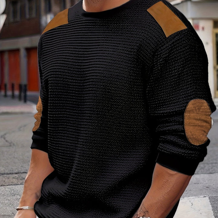 Matthias | Men's Knit Cozy Textured Elbow-Patch sweater — Black