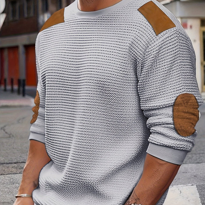Matthias | Men's Knit Cozy Textured Elbow-Patch sweater — Grey