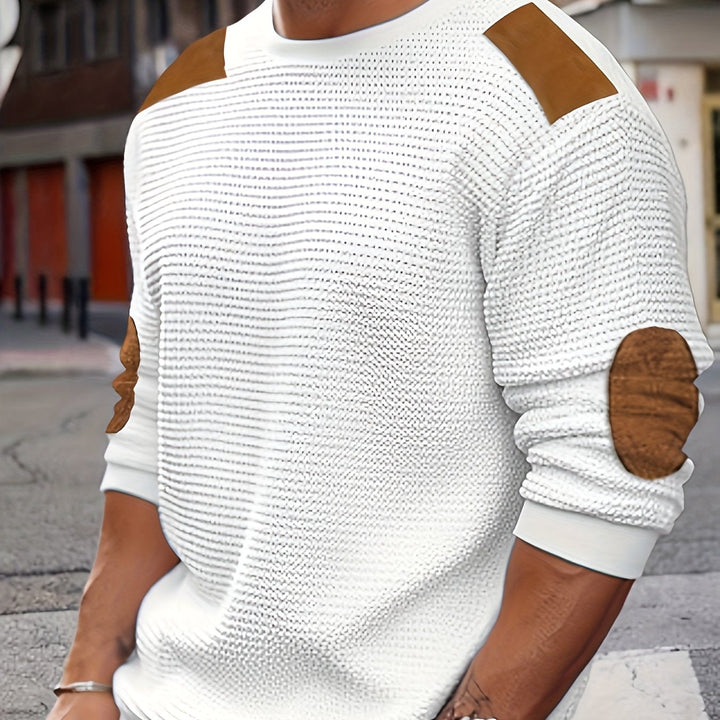 Matthias | Men's Knit Cozy Textured Elbow-Patch sweater — White