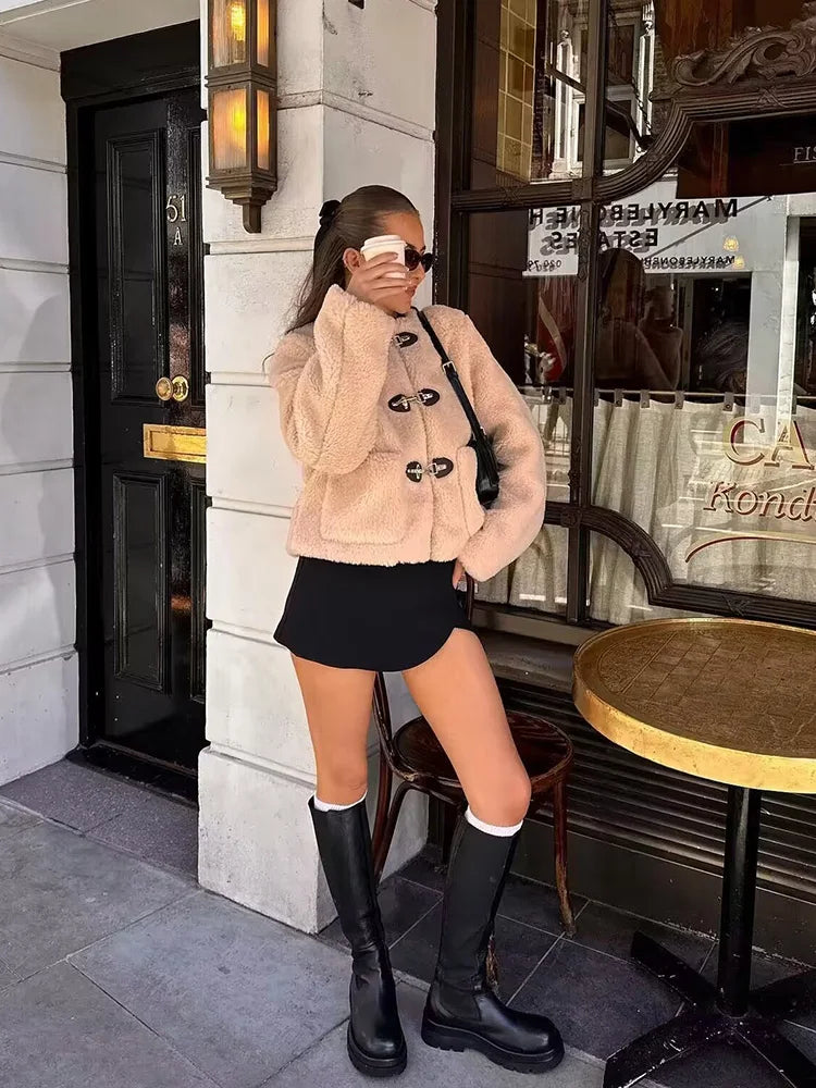 Melisaneen | Women's Teddy Button Jacket, Fleece Jacket — 2