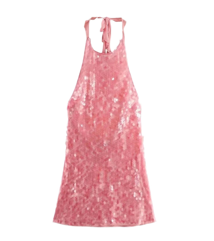 Melisanoura | Women's Elegant Pink Slim Sleeveless Backless Mini Dress — 1