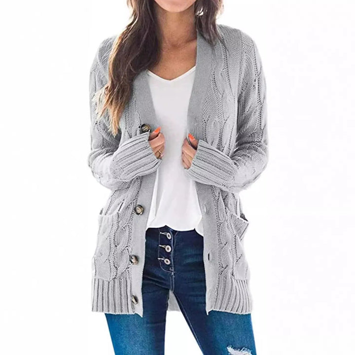 Miraanthe | Women's Cozy Cardigan Sweater Cable Knit V-Neck Button Down Oversized — Grey