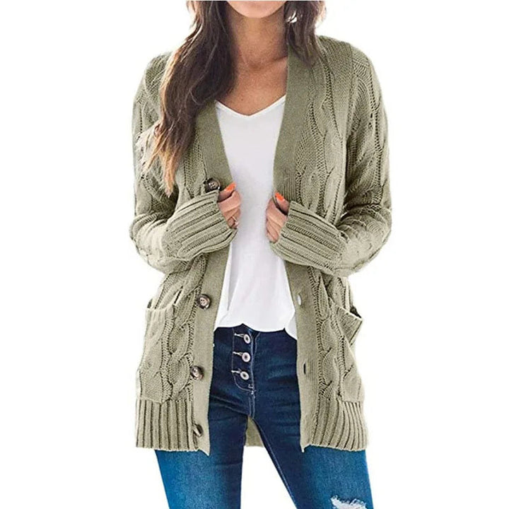 Miraanthe | Women's Cozy Cardigan Sweater Cable Knit V-Neck Button Down Oversized — Light Green