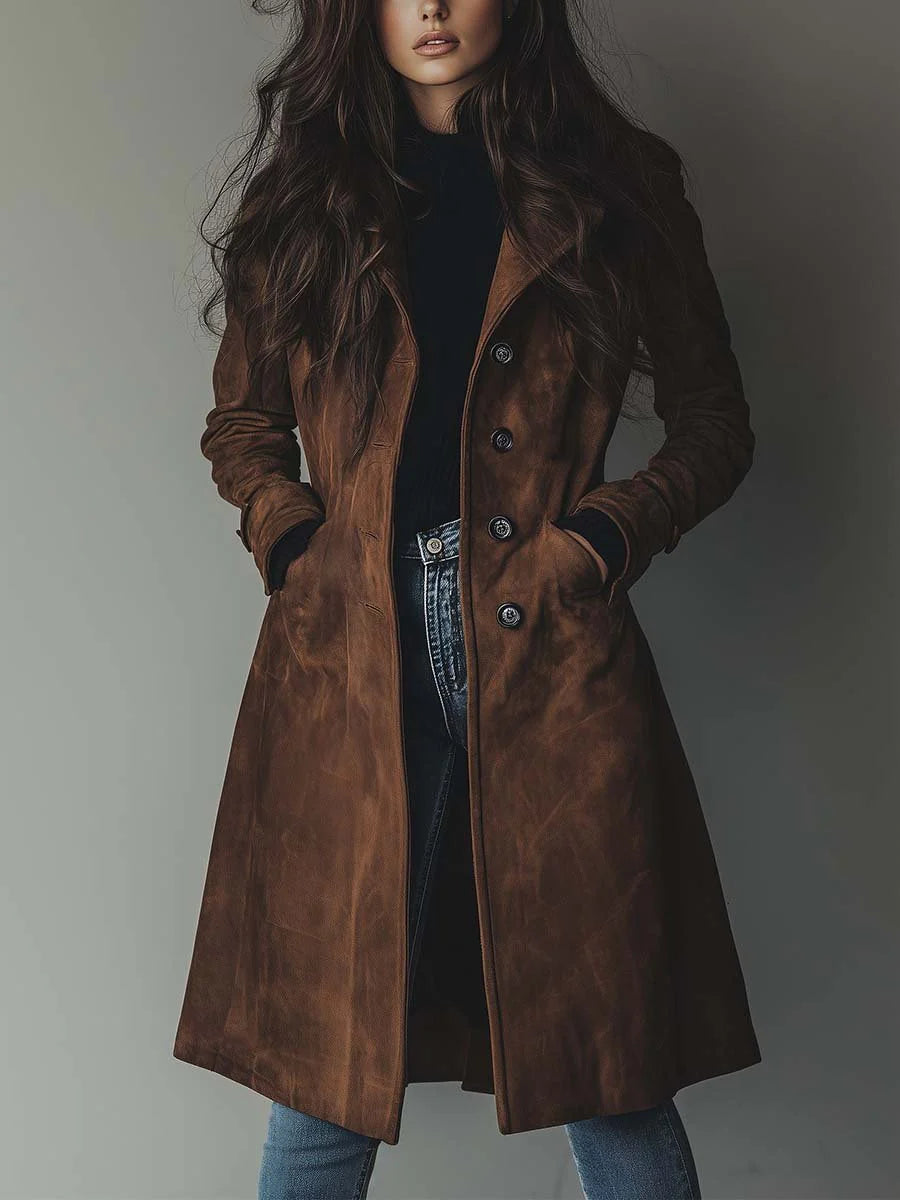 Miracine | Women's Longline Trench Coat with Double-Breasted Front — 2