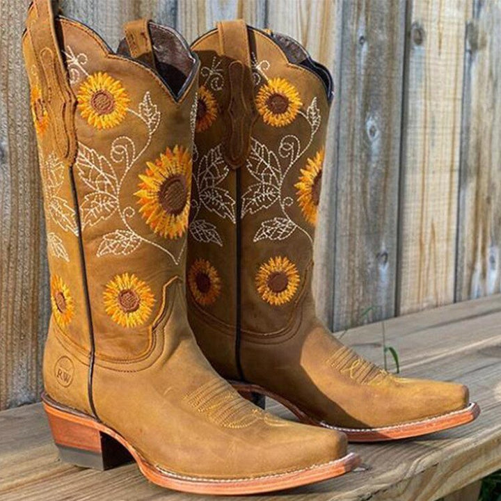 Miraine | Women's Orthopedic Floral Mid-Calf Boots — Khaki
