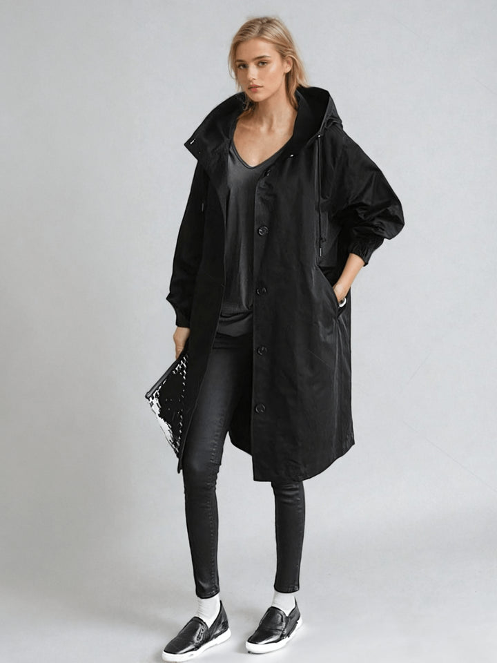 Miraora | Women's Packable Hooded Jacket – Lightweight Longline Coat — Black